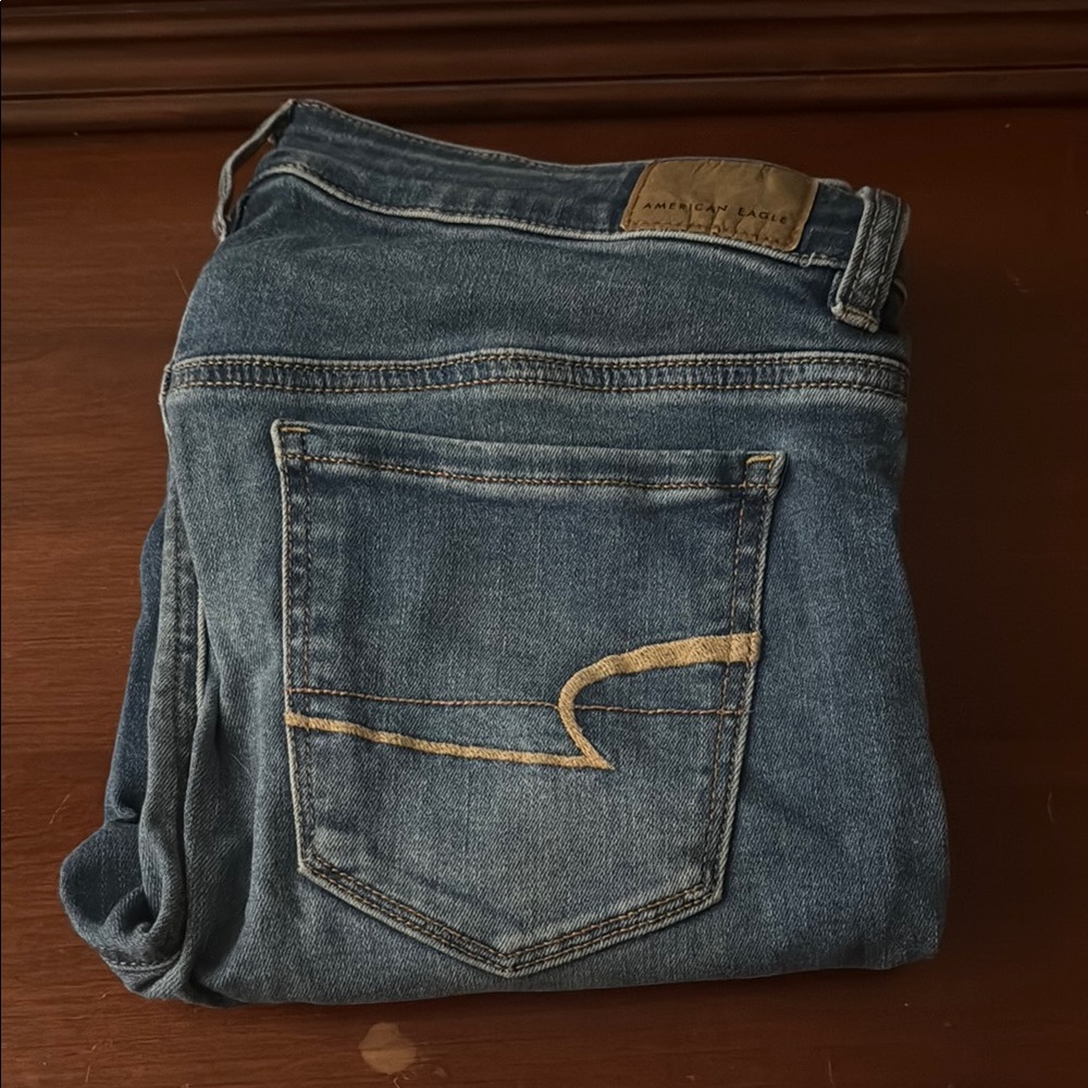 Blue Denim Jeans with Gold Stitching